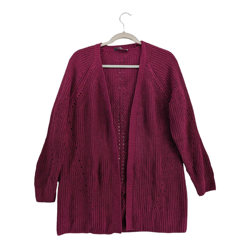 Members Mark Chenille Cardigan Sweater M Raspberry‎ Red Open Front Cutouts Soft